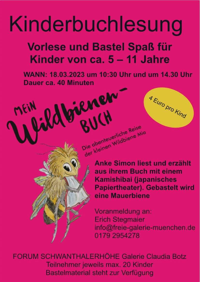 Ausstellungen in 2023 3 Plakat zur Kinderbuchlesung Mein Wildbienenbuch