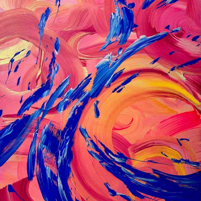 Living is Easy’ – Interferenzblau trifft auf lebendige Wellen in Pink, Orange und Gold