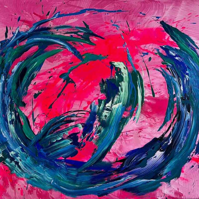 ‘Together’ – emotionales Gemälde in Rot und Blau, voller Energie und Verbindung