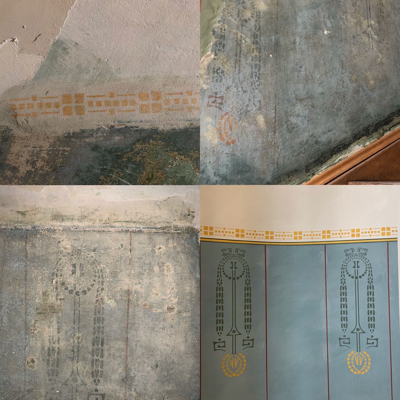 Dekorationsmalerei / Schablonenmalerei 9 Schablonenmalerei vor und nach der Rekonstruktion